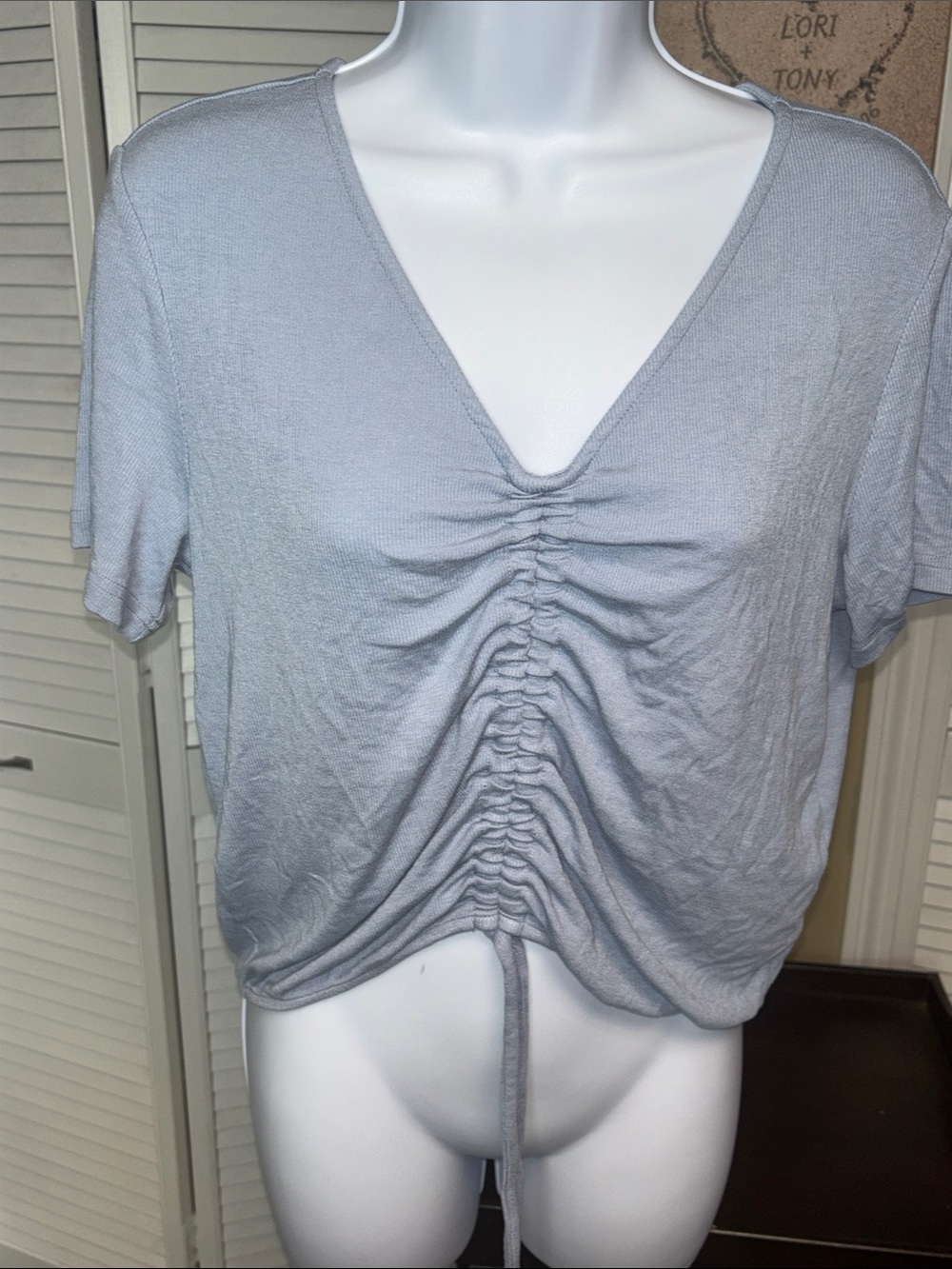 L'URV Light Blue Ruched V-Neck Top